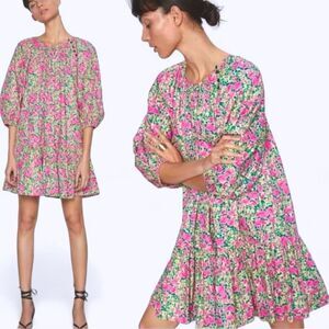 Zara Floral Mini Dress - Pink and Green